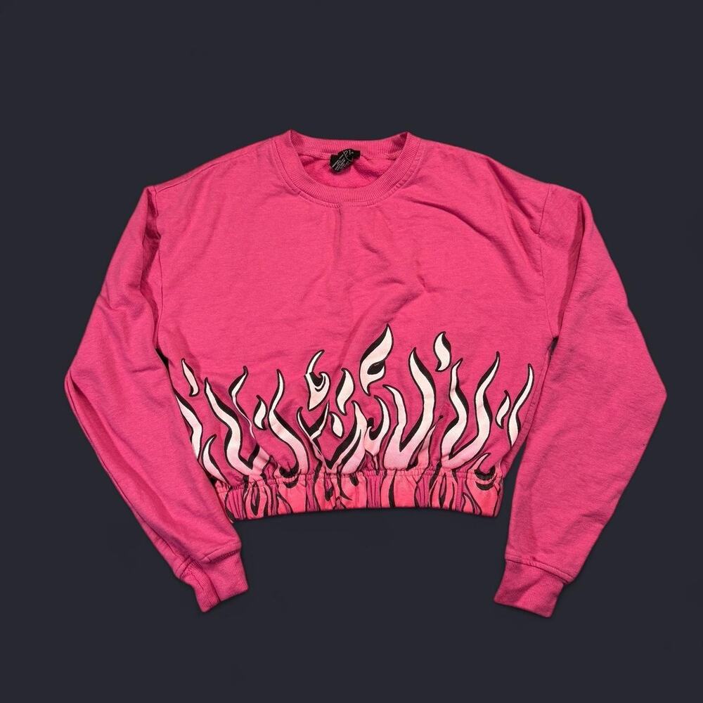 Pink flame cropped sweatshirt